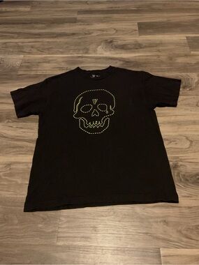 VLONE Black Short-Sleeve Tee with Neon Yellow Skull